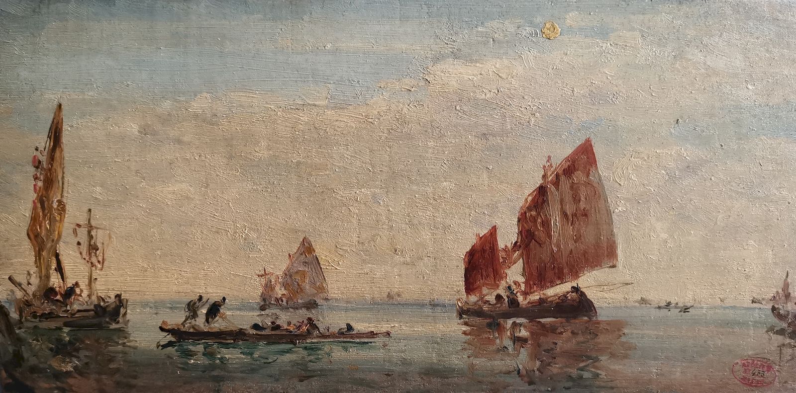 Tableau de Félix Ziem, Venise, bateaux, 1850, huile sur bois, 14x30 cm, copyright musée Ziem, Martigues